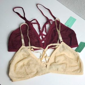 Anemone 2 Pc Set Women's Lace Cross-Over Adjustable Bralette Size Small